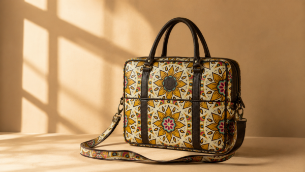 Mandela Print Leather Laptop Bag – African-Inspired Business Style