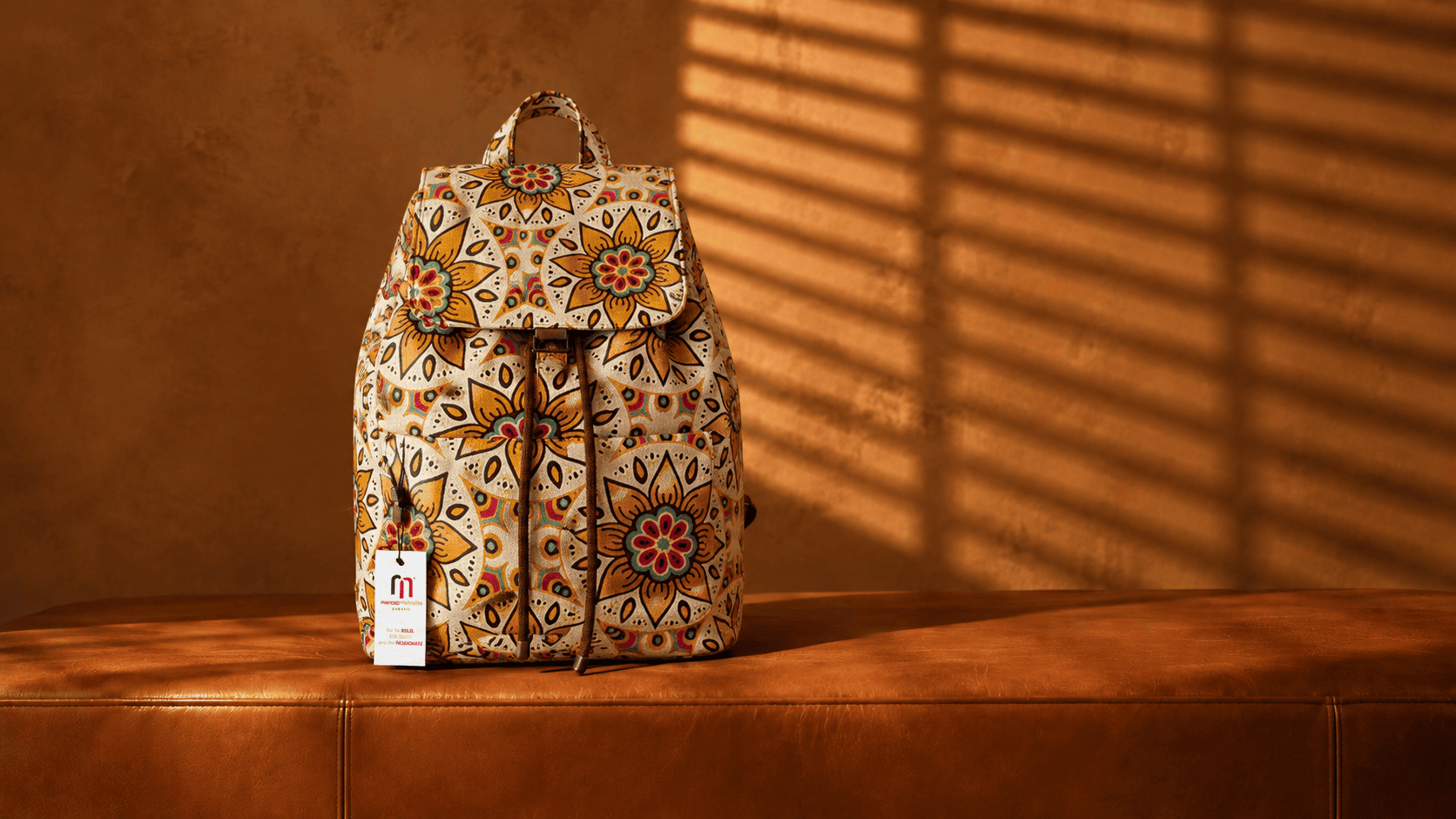 Mandela Print Leather Backpack – African-Inspired Laptop Bag