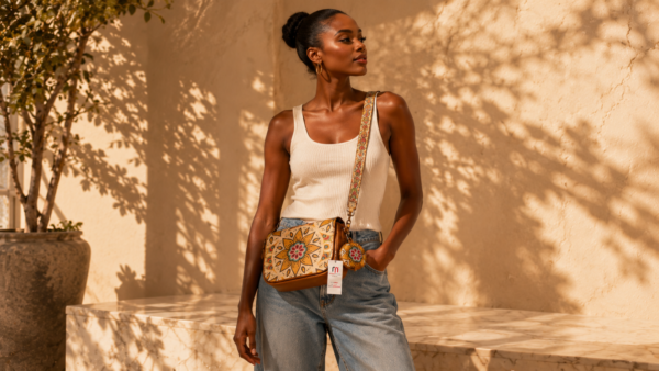 Mandela Print Leather Ladies Sling Bag – African-Inspired Everyday Elegance