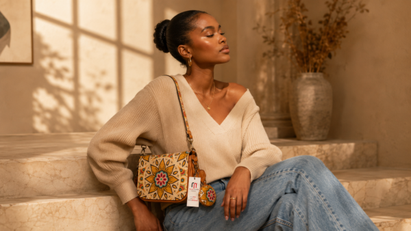 Mandela Print Leather Ladies Sling Bag – African-Inspired Everyday Elegance