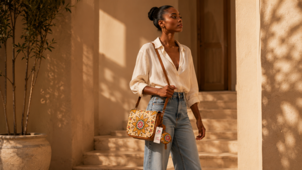 Mandela Print Leather Ladies Sling Bag – African-Inspired Everyday Elegance