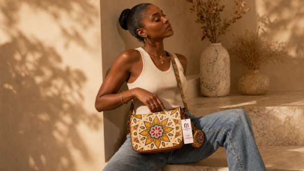 Mandela Print Leather Ladies Sling Bag – African-Inspired Everyday Elegance