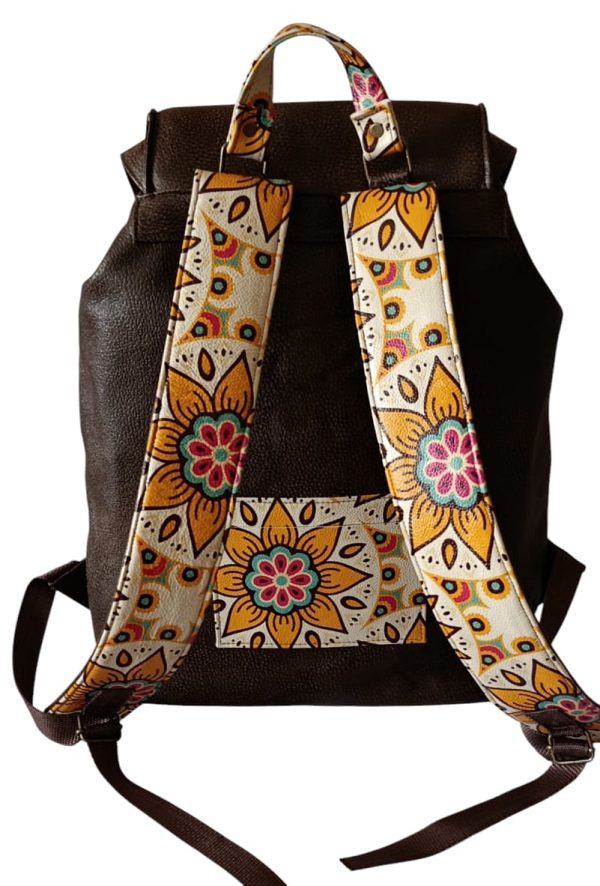 Mandela Print & Brown Leather Backpack – African-Inspired Laptop Bag